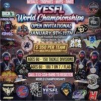 NEW YEARS YOUTH WORLD CHAMPIONSHIPS - MYRTLE BEACH - 5U - 14U TACKLE & 6U FLAG 7U - 18U 7 ON 7